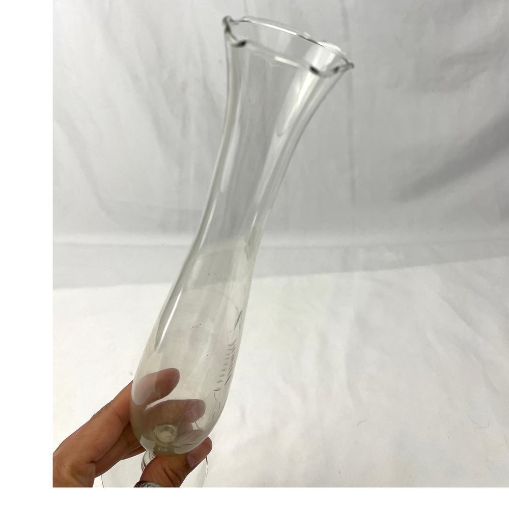 VTG‎ Flower Etched Glass Bud Vase Grape Design 10" Tall Clear Home Decor 1960's - Picture 12 of 12